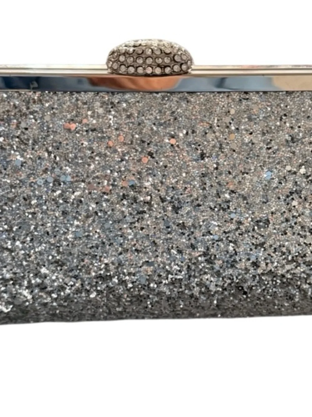Glitter Frame Clutch in Silver